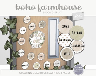 BOHO FARMHOUSE Classroom Door Display, Customizable Display, Classroom Printables, Neutral Classroom Decor, Boho Farmhouse Classroom Decor
