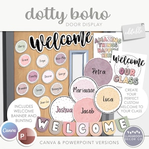 DOTTY BOHO Classroom Door Display, Customizable Display, Classroom Printables, Neutral Classroom Decor, Boho Classroom Decor