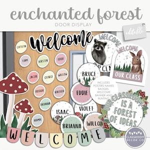 ENCHANTED FOREST Klassenzimmer-Tür-Anzeige, kundenspezifische Begrüßungsanzeige, rustikales neutrales Walddekor, natürliches Klasseneingangs-Willkommensschild