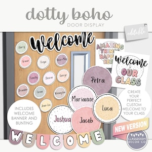 DOTTY BOHO Classroom Door Display, Customizable Display, Classroom Printables, Neutral Classroom Decor, Boho Classroom Decor