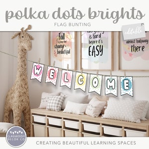 POLKA DOTS ‘BRIGHTS’ Flag Bunting, Custom Classroom Display, Classroom Header Lettering Display, Classroom Bulletin Board Lettering
