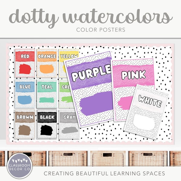 DOTTY WATERCOLOR Color Posters, Colour Posters, Classroom Printables, Classroom Display Posters, Bright Rainbow Classroom Decor