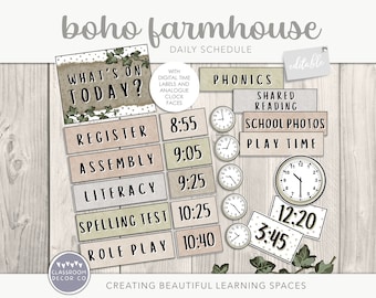 BOHO FARMHOUSE Daily Schedule, Classroom Timetable Display Organizer, Boho Visual Timetable, Modern Farmhouse Boho Classroom Decor