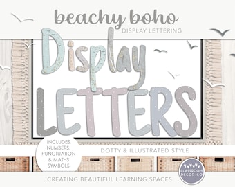BEACHY BOHO Display Lettering, Bulletin Board Classroom Letters, Modern Boho Header Title Classroom Decor, Calm Neutral Coastal Class Decor