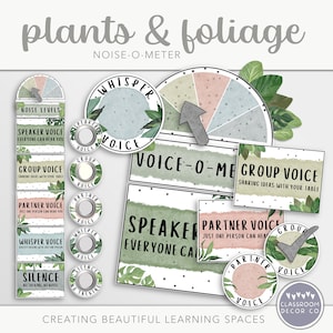 PLANTAS E FOLHA Medidor de ruído, exibição de nível de voz, exibição de gerenciamento de comportamento de sala de aula de nível de ruído, decoração moderna de sala de aula de plantas Boho