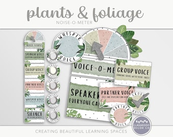 PLANTS & FOLIAGE Noise-O-Meter, Voice Level Display, Noise Level Classroom Behavior Management Display, Modern Boho Plants Classroom Decor