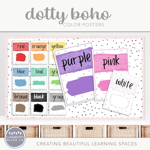 DOTTY BOHO Color Posters, Colour Posters, Classroom Printables, Classroom Display Posters, Neutral Classroom Decor, Boho Classrrom Decor