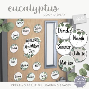 EUKALYPTUS-Klassenzimmer-Türdisplay, anpassbares Display, Klassenzimmer-Ausdrucke, neutrales Klassenzimmer-Dekor, moderne Boho-Pflanzen-Klassenzimmer-Dekoration