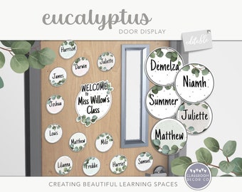 EUCALYPTUS Classroom Door Display, Customizable Display, Classroom Printables, Neutral Classroom Decor, Modern Boho Plants Classroom Decor