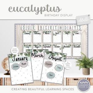EUCALYPTUS Verjaardagsdisplay, Viering Klaslokaal Display, Moderne Planten Boho Klaslokaal Decor, Neutraal Boho Klaslokaal Decor