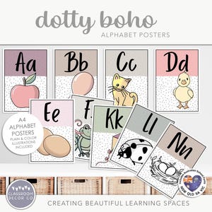 DOTTY BOHO Alphabet Posters, Neutral Classroom Decor, Primary Classroom Decor, Elementary Classroom Decor