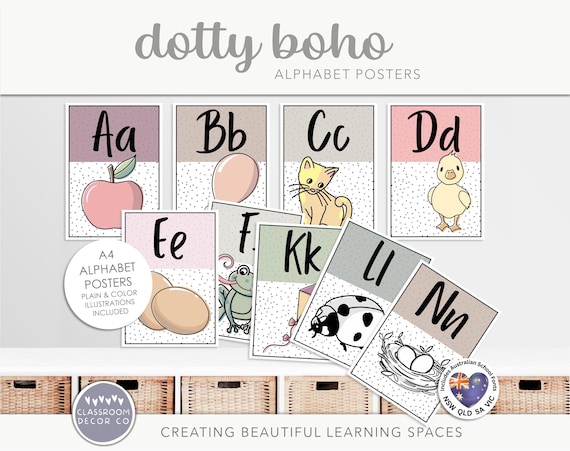 DOTTY BOHO Alphabet Posters, Neutral Classroom Decor, Primary Classroom Decor, Elementary Classroom Decor