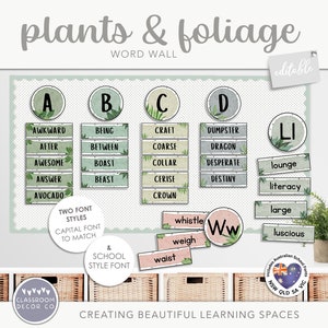 PLANTS & FOLIAGE Word Wall, Editable Vocabulary Display, Editable Classroom Word Display, Modern Plants Classroom Decor, Boho Plants