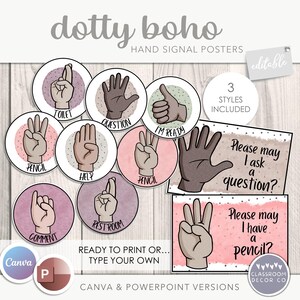 DOTTY BOHO Handzeichen Poster, bearbeitbare Klassenzimmer Kommunikation, moderne Lernmittel, fleckige Klasse Dekor