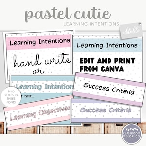 PASTEL CUTIE Learning Intentions, Learning Objective Poster, Success Criteria Display, Dotty Pastels Modern Classroom Display Decor