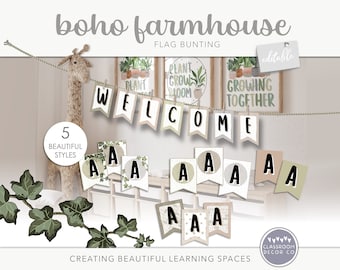 BOHO FARMHOUSE Flag Bunting, Custom Classroom Display, Classroom Header Lettering Display, Classroom Bulletin Board Lettering