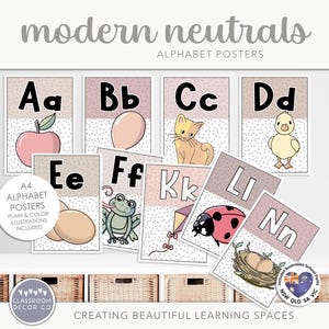 MODERN NEUTRALS Alphabet Posters, Classroom Letters Display, Letter Formation Posters, Modern Boho Classroom Decor