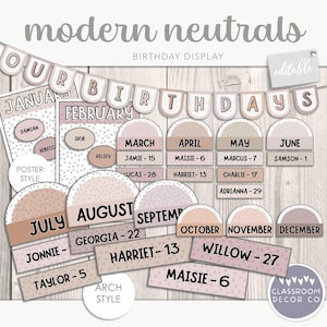 MODERN NEUTRALS Birthday Display | Classroom Celebration Display | Editable Digital Download
