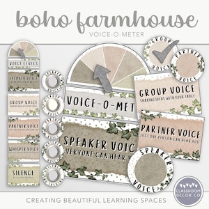 BOHO FARMHOUSE Noise-O-Meter, Voice Level Display, Noise Level Display, Classroom Behavior Management Display, Neutral Boho Classroom Decor