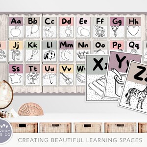 Pôsteres do alfabeto DOTTY BOHO, decoração neutra para sala de aula, decoração para sala de aula do ensino fundamental, decoração para sala de aula do ensino fundamental imagem 3