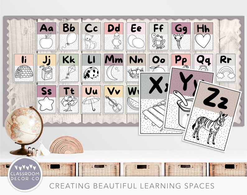 Pôsteres do alfabeto DOTTY BOHO, decoração neutra para sala de aula, decoração para sala de aula do ensino fundamental, decoração para sala de aula do ensino fundamental imagem 3