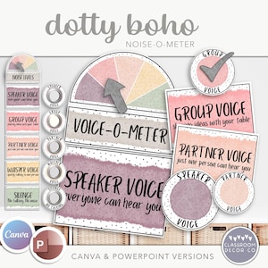 DOTTY BOHO Noise-O-Meter, Voice Levels Display, Noise Levels Display, Classroom Printables, Neutral Classroom Decor, Boho Classroom Decor