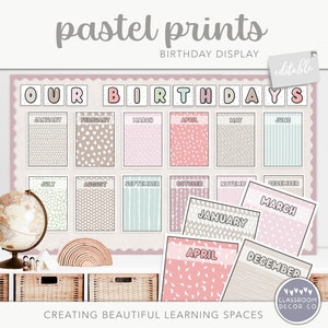 PASTEL PRINTS Birthday Display, Celebration Classroom Display, Muted Pastel Classroom Decor, Contemporary Graphic Prints Classroom Decor