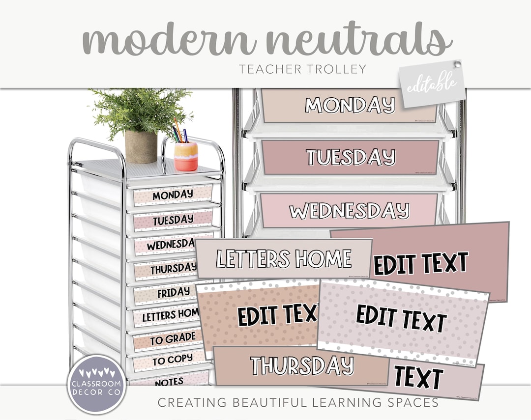 MODERN NEUTRALS Teacher Trolley Labels | Editable Storage | Neutral ...