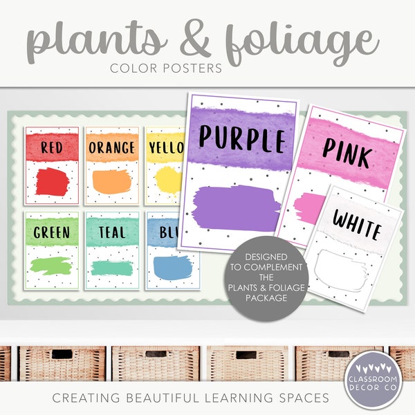 PLANTS & FOLIAGE Color Posters, Classroom Printables, Modern Boho Plants Classroom Decor, Modern Greenery Boho Plants