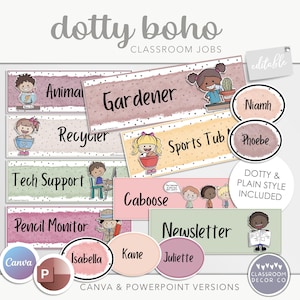 DOTTY BOHO Classroom Jobs, Editable, Neutral Classroom Decor, Boho Classroom Decor