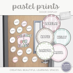 PASTEL PRINTS Classroom Door Display, Customizable Display, Classroom Printables, Muted Pastel Class Decor, Contemporary Prints Class Decor