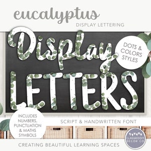 Letras de exibição de eucalipto, exibição personalizada de sala de aula, letras de sala de aula, exibição de alfabeto neutro, plantas boho, sala de aula