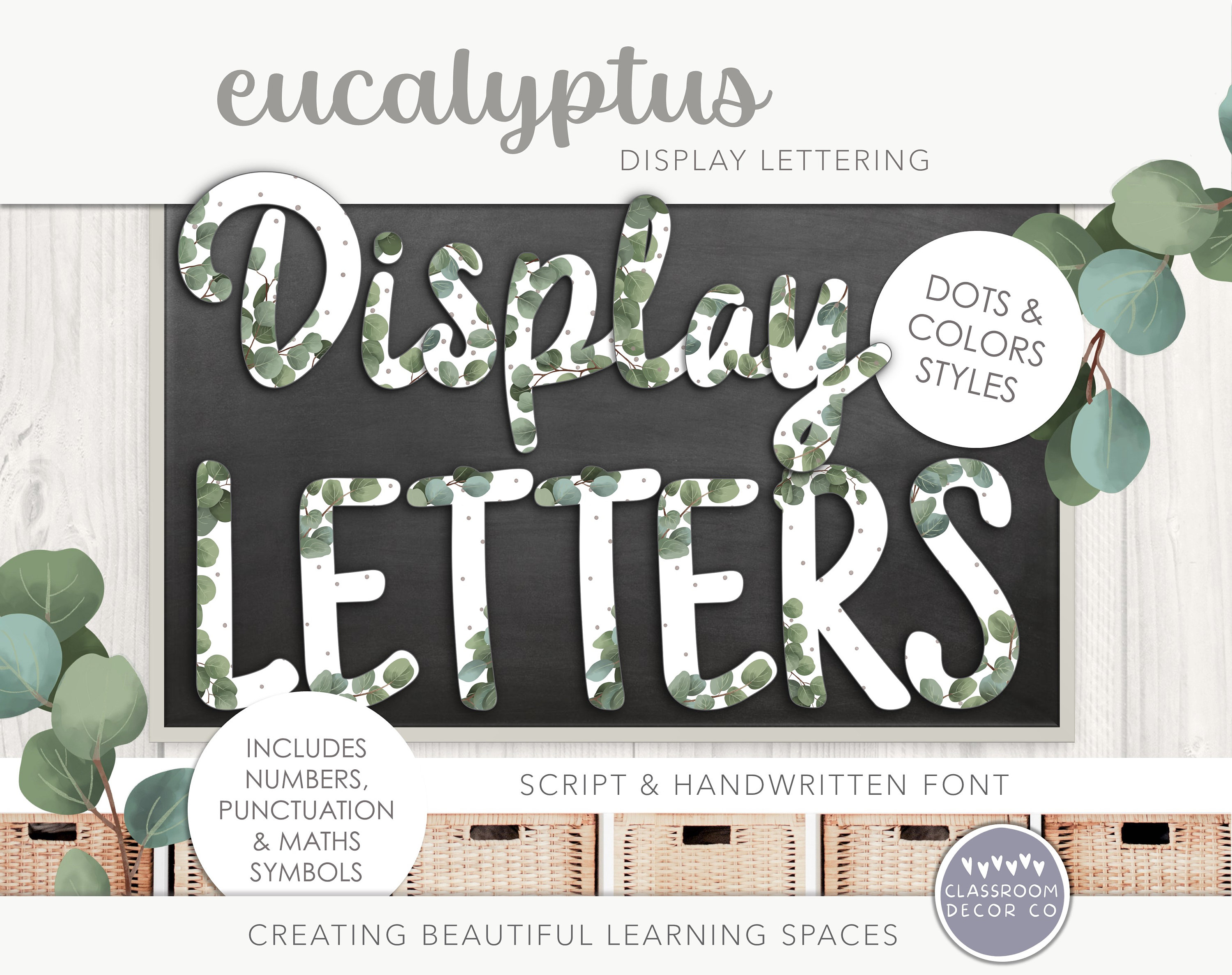 EUCALYPTUS Display Lettering, Custom Classroom Display, Classroom Letters, Alphabet Display Neutral Boho Plants Classroom