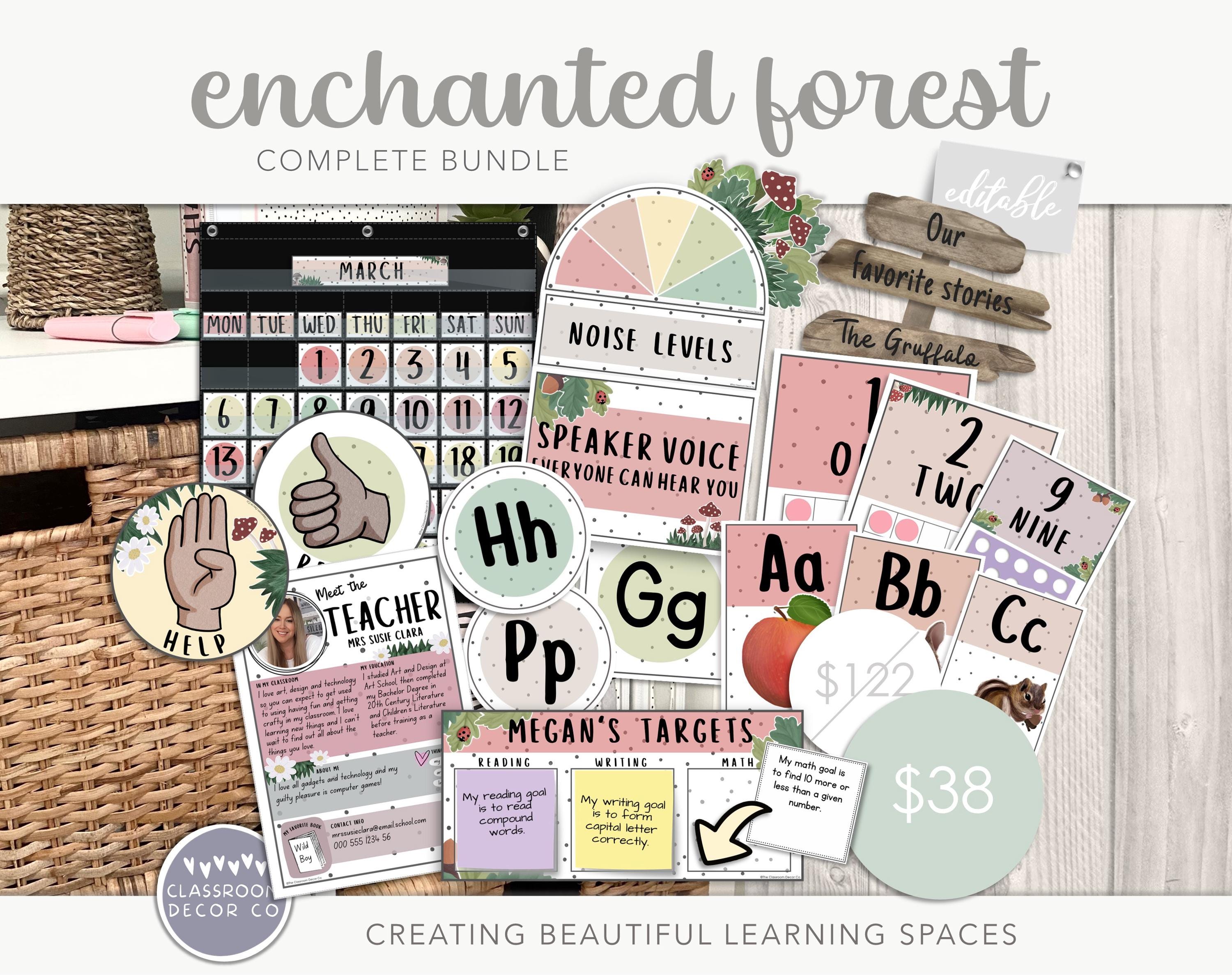 ENCHANTED FOREST Complete Classroom Display Bundle, Customizable Display, Classroom Printables Decor, Rustic Woodland Garden Class Decor