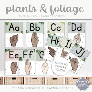 PLANTS & FOLIAGE American Sign Language Posters, ASL Display, Sign Language Posters, Inclusive Classroom Display, Modern Boho Plants Decor