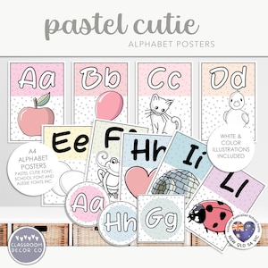 PASTEL CUTIE Alphabet Posters, Classroom Letters Display, Letter Formation Posters, Muted Pastel Classroom Decor, Sweet Pastel Class Decor