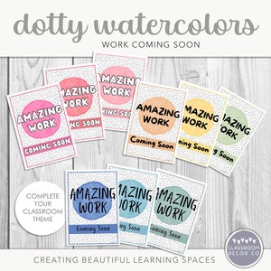 DOTTY WATERCOLOR Coming Soon Posters, Modern Rainbow Classroom Display Decor, Bright Rainbow Classroom Decor, Bright Dotty Class Display