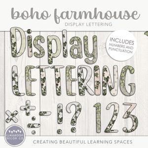 Letras de exibição da BOHO FARMHOUSE, exibição personalizada da sala de aula, exibição moderna da sala de aula da fazenda, letras rústicas do quadro de avisos da fazenda Boho