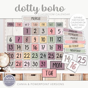 DOTTY BOHO Classroom Calendar, Modern Boho Classroom Calendar Display, Neutral Spotty Classroom Decor, Modern Classroom Display