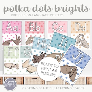 POLKA DOTS BRIGHTS British Sign Language Posters, Bsl Display, Inclusive Classroom Display, Dotty Rainbow Class Decor
