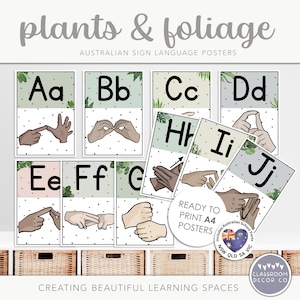 PLANTS & FOLIAGE AUSLAN Sign Language Posters, Australian Sign Language Display, Inclusive Classroom Display, Modern Boho Plants Class Decor