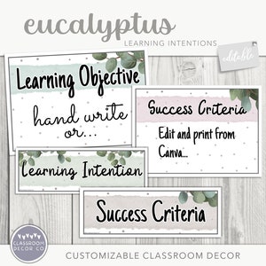 EUKALYPTUS-Lernabsichten, Lernziel-Poster, Erfolgskriterien-Anzeige, moderne Boho-Pflanzen, Klassenzimmer-neutrale Dekor-Anzeige