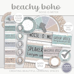 BEACHY BOHO Noise-O-Meter, Voice Noise Level Display, Neutral Class, Classroom Behavior Management Display, Coastal Boho Classroom Decor