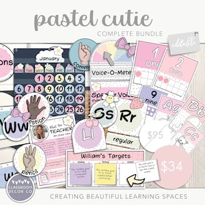 PASTEL CUTIE Complete Classroom Display Bundle, Customizable Display, Spotty Class Printable Decor, Dotty Pastel Rainbow School Decorations