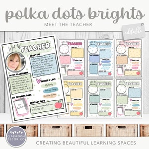 POLKA DOTS ‘BRIGHTS’ Meet the Teacher, Customizable Teacher Fact File, Personalized Teacher Intro, Bright Modern Classroom Display Decor