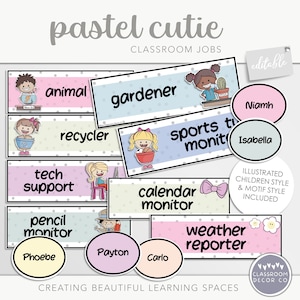 PASTEL CUTIE Classroom Jobs, Editable Classroom Jobs Display, Modern Learning Resources, Sweet Pastel Rainbow Class Tasks Decor Display