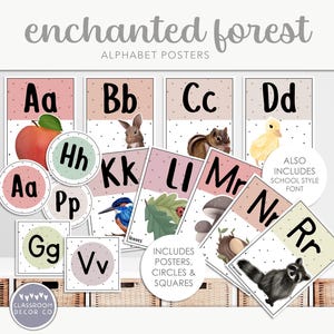 ENCHANTED FOREST Alphabet Poster, Klassenzimmer Buchstaben Display, Buchstabenposter, rustikale Waldpflanzen Klassenzimmer Dekor