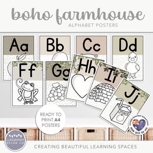 BOHO FARMHOUSE Alphabet Posters, Classroom Letters Display, Letter Formation Posters, Neutral Boho Farmhouse Classroom Decor