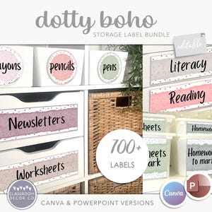 DOTTY BOHO Classroom Storage Label Bundle, Neutral Classroom Decor Display, Natural Boho Elementary Classroom