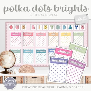 POLKA DOTS ‘BRIGHTS’ Birthday Display, Celebration Classroom Display, Bright Rainbow Classroom Decor, Bright Modern School Decor